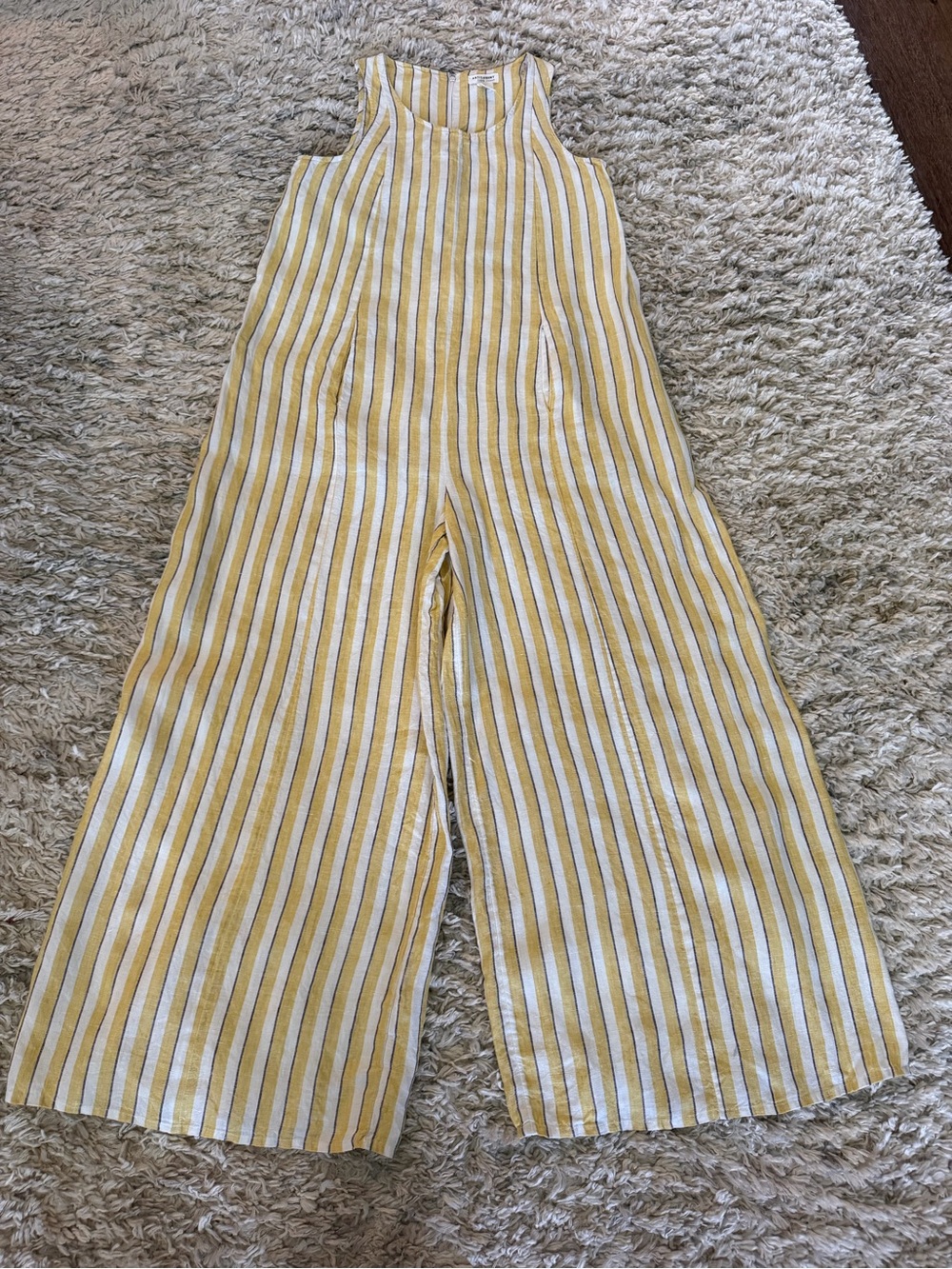 Artisan NY 100% Linen Wide Leg Striped Jumpsuit Sleeveless Pockets Size 6
